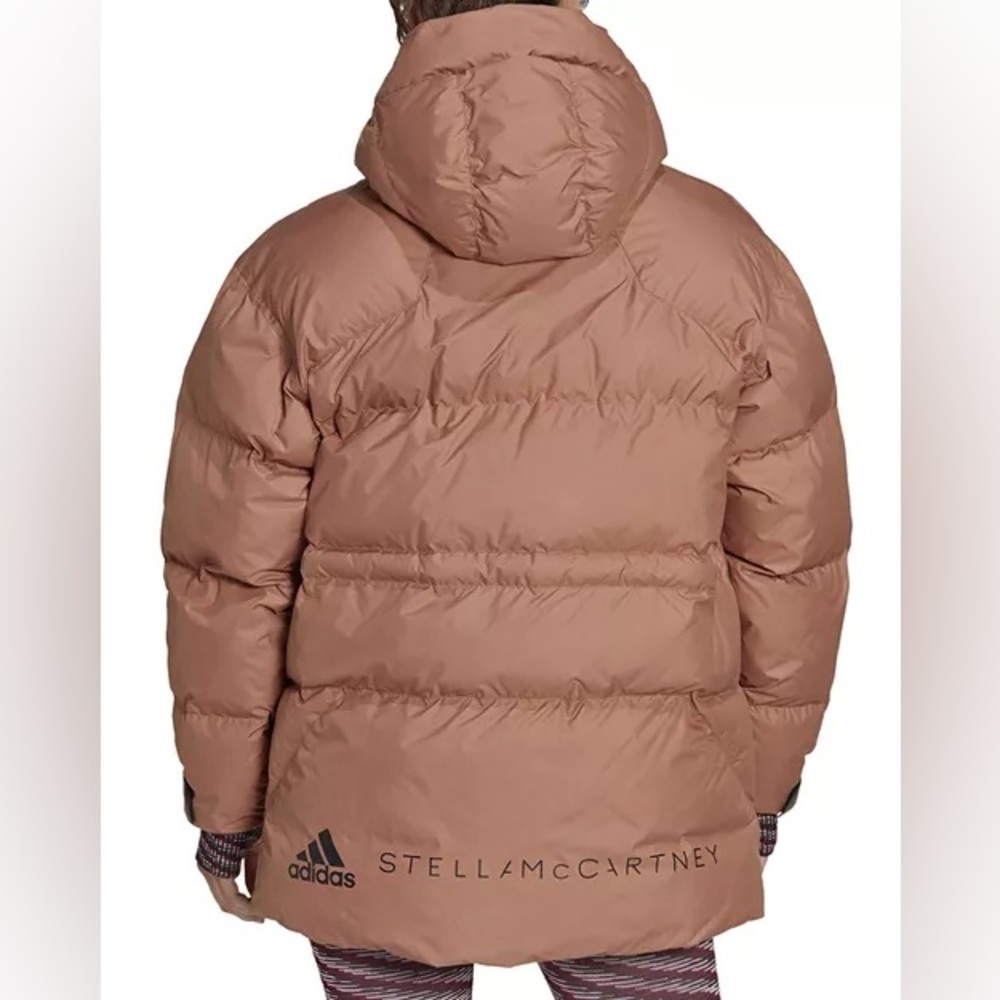 Adidas by Stella McCartney Tan Hooded Puffer Jacket, Size Small - Picture 3 of 16
